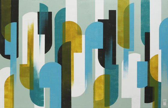 Traffic Blue & Blue XL - 140x90cm - Large Painting -  Abstract Canvas - 12J
