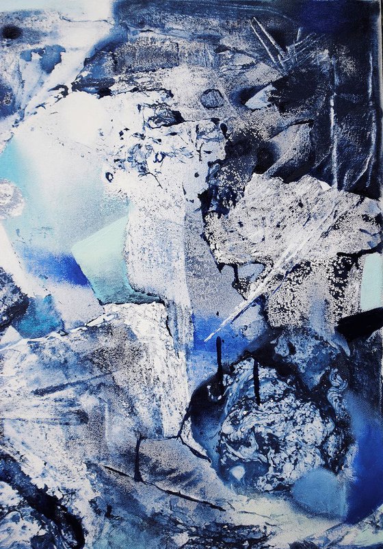 Navy blue art, oil painting on canvas