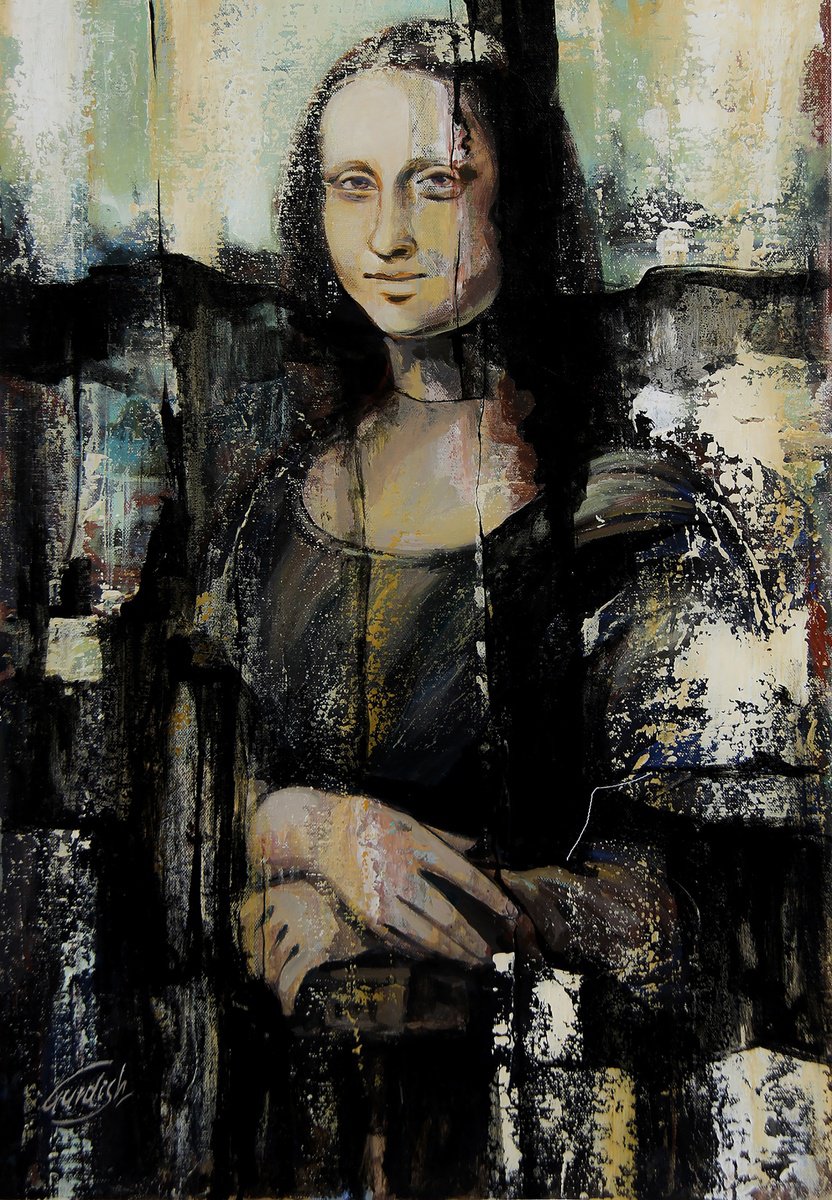 Abstract Acrylic Painting By Artist Gurdish Pannu, 18 X 26, Rebirth Painting- Mona Lisa, Original Artwork