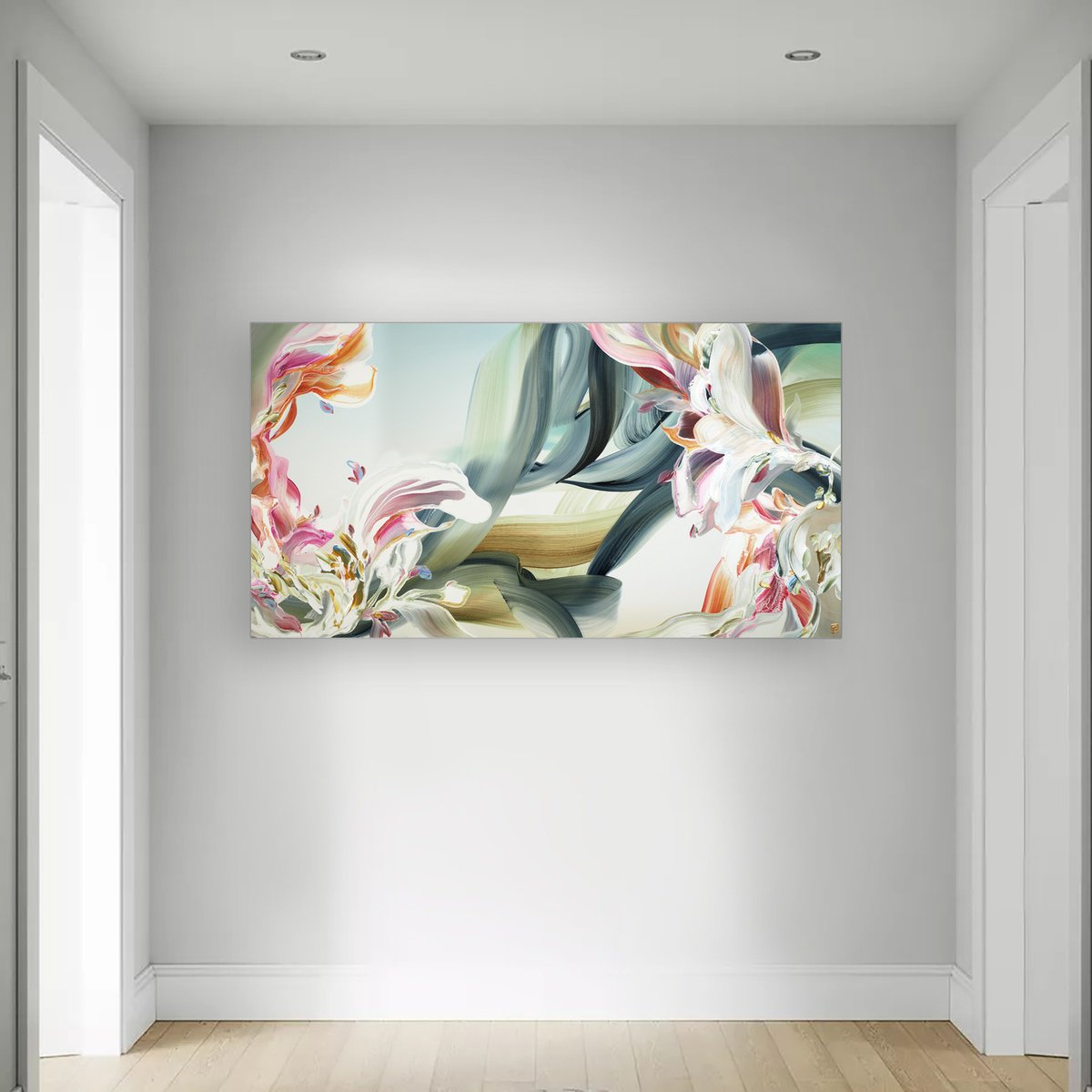 Abstract Acrylic Painting By Novi Lim, 57 X 30", Idylle, Original Artwork