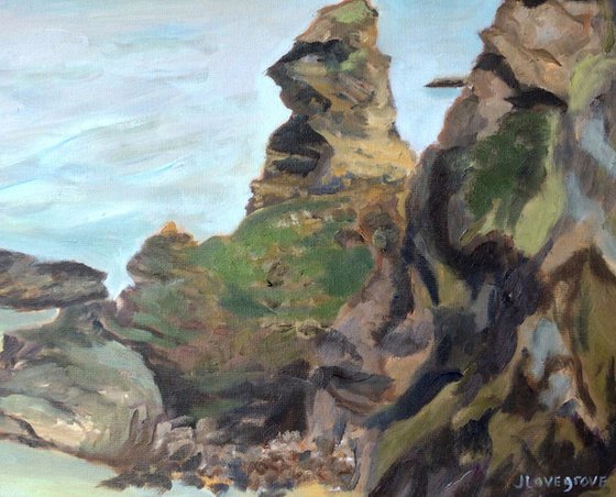 Cornish Rocky Coast - An original 'plein air' oil painting