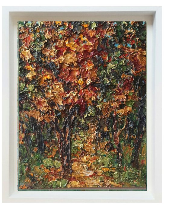 Autumn Woods - semi abstract impasto treescape