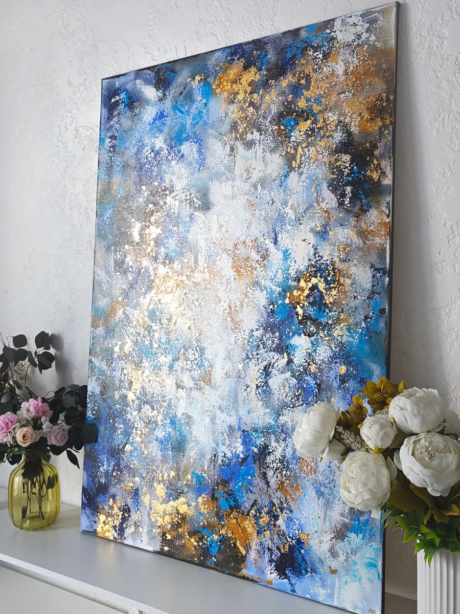 Blue abstraction with gold by Anna Aboskalova