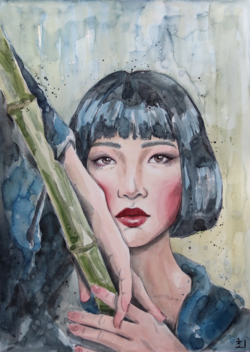 Girl with bamboo by Marina Ogai