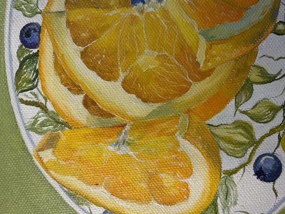 “Orange rhythm on a blue surface”