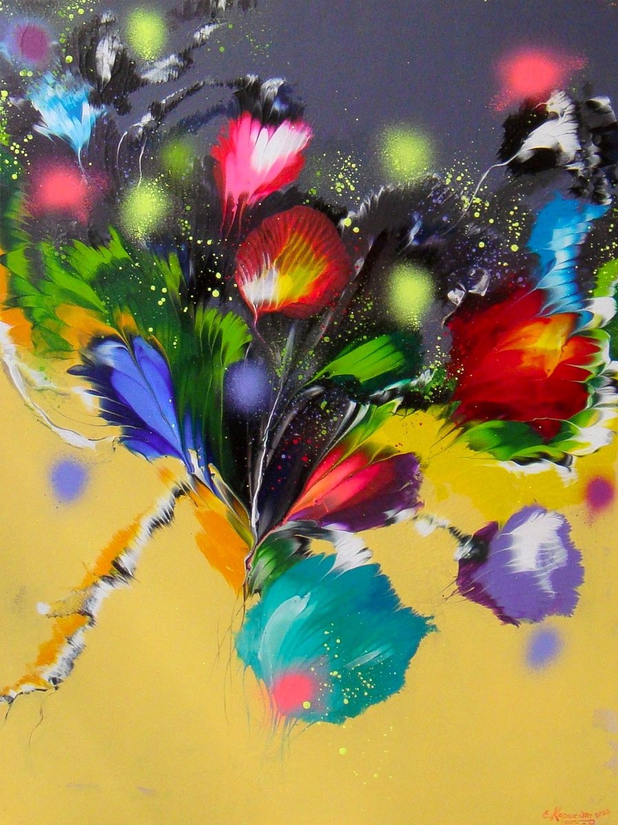Festive Bouquet Abstract Painting 60 x 80cm by Irini Karpikioti
