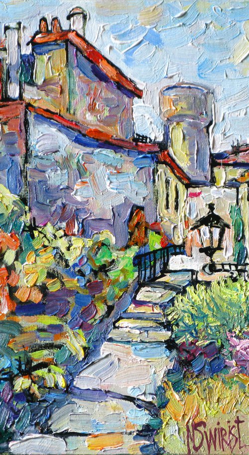 Midday street in Tossa de Mar. by Nikifor Swiristuhin