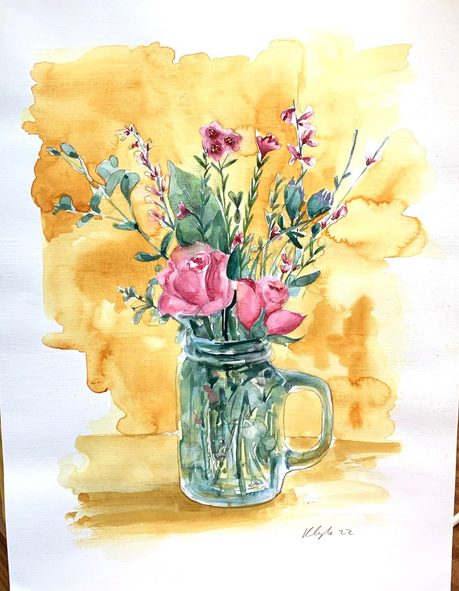 Glass jug of flowers by Kathryn Coyle