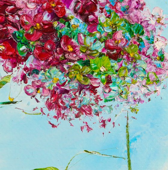 SPRING HAPPINESS - Hydrangeas. Lovely flowers. Soaring. Blue haze. Light abstraction. Pink. Dance. Flight.