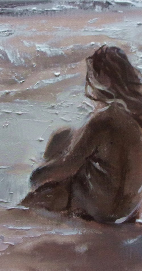 " EVENING " SUN SKY SEA SAND liGHt  ORIGINAL OIL PAINTING, GIFT, PALETTE KNIFE by Monika Luniak