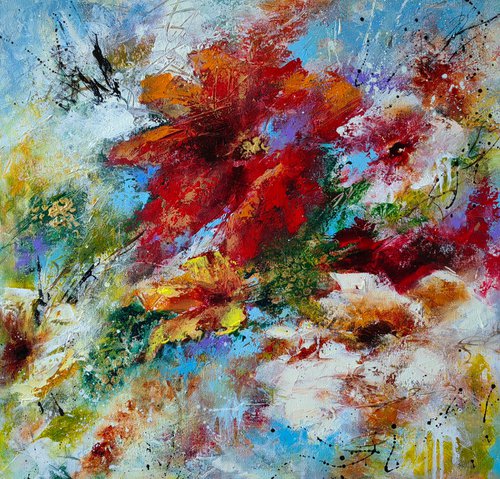 "Vibrant Blossoms" from "Colours of Summer" collection, abstract flower painting by Vera Hoi