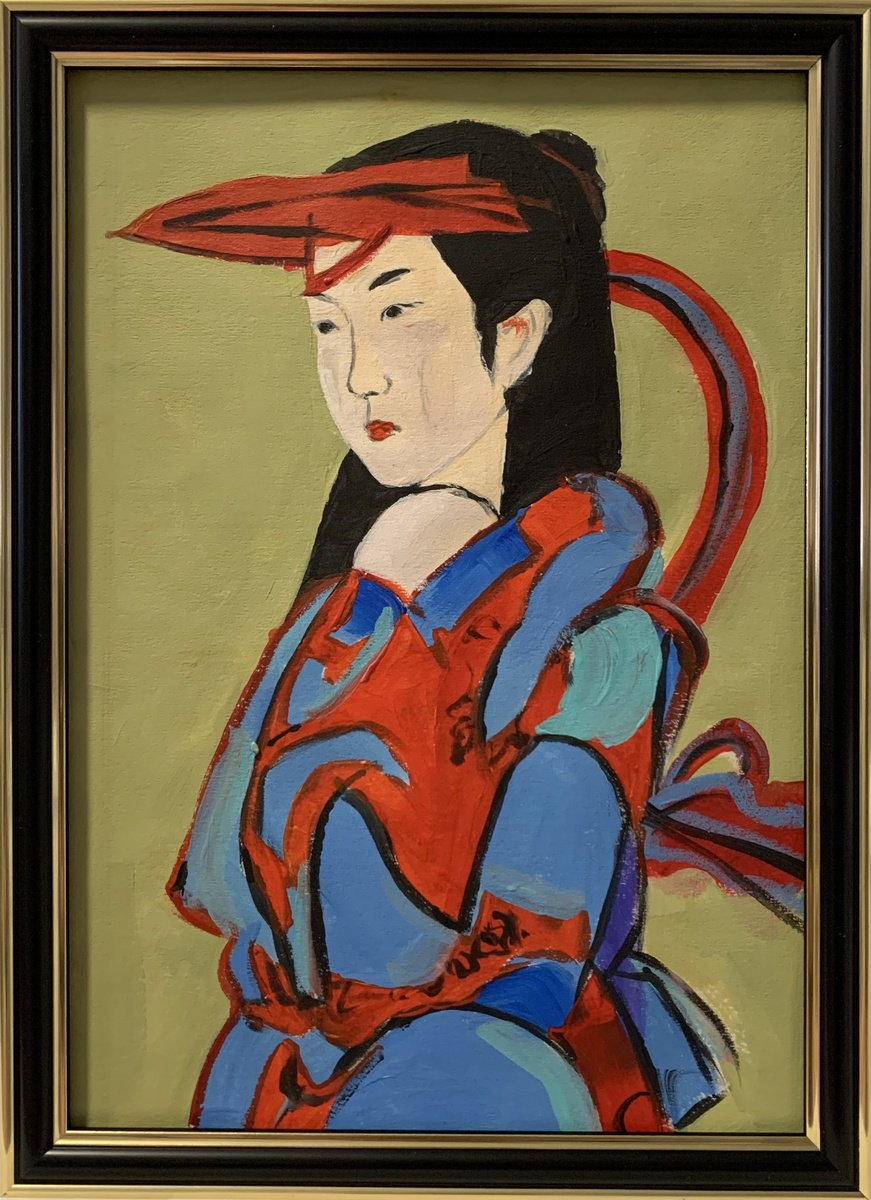 Expressive Portrait Acrylic Painting By Vita Schagen, 9 X 13", Japanese Beauty. Geisha. #10, Original Artwork