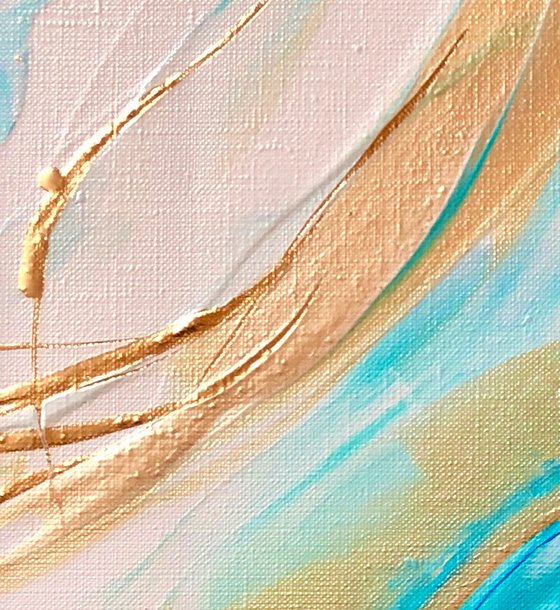 FLYING OVER THE SEASHORE - Ocean abstraction. Marine theme. Sea shore. Blue water. Strait. Sand. Lagoon.