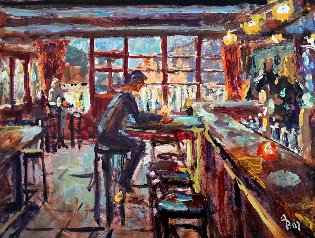  Lonely Drinker By Dimitris Voyiazoglou, 20 X 17, Artwork For Sale On Artfinder