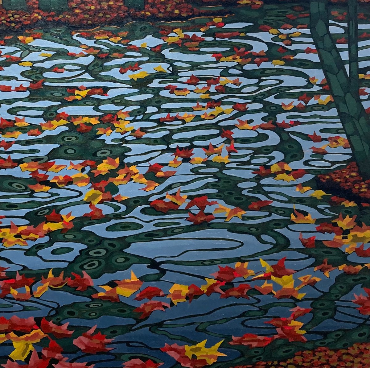 Expressive Landscape Oil Painting By Tarja Laine, 35 X 35", Autumn Field #2, Original Artwork