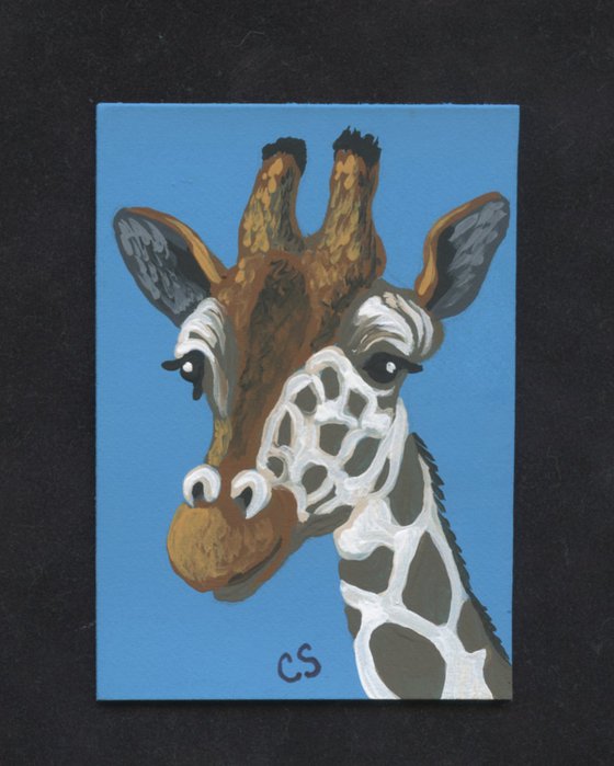 ACEO ATC Original Painting Giraffe Wildlife Art-Carla Smale