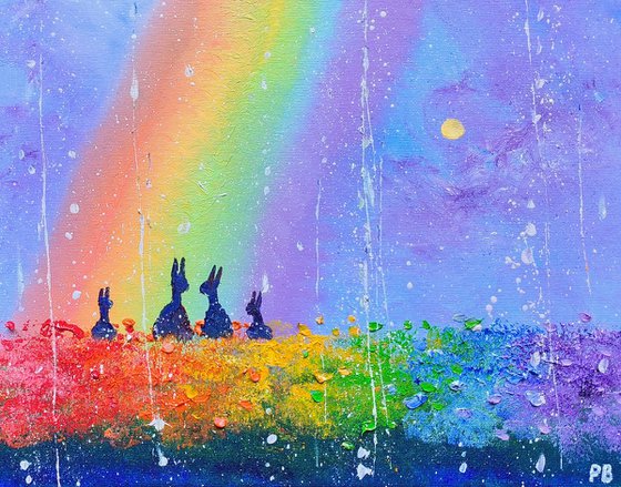 "Rainbow Bunnies in Love"