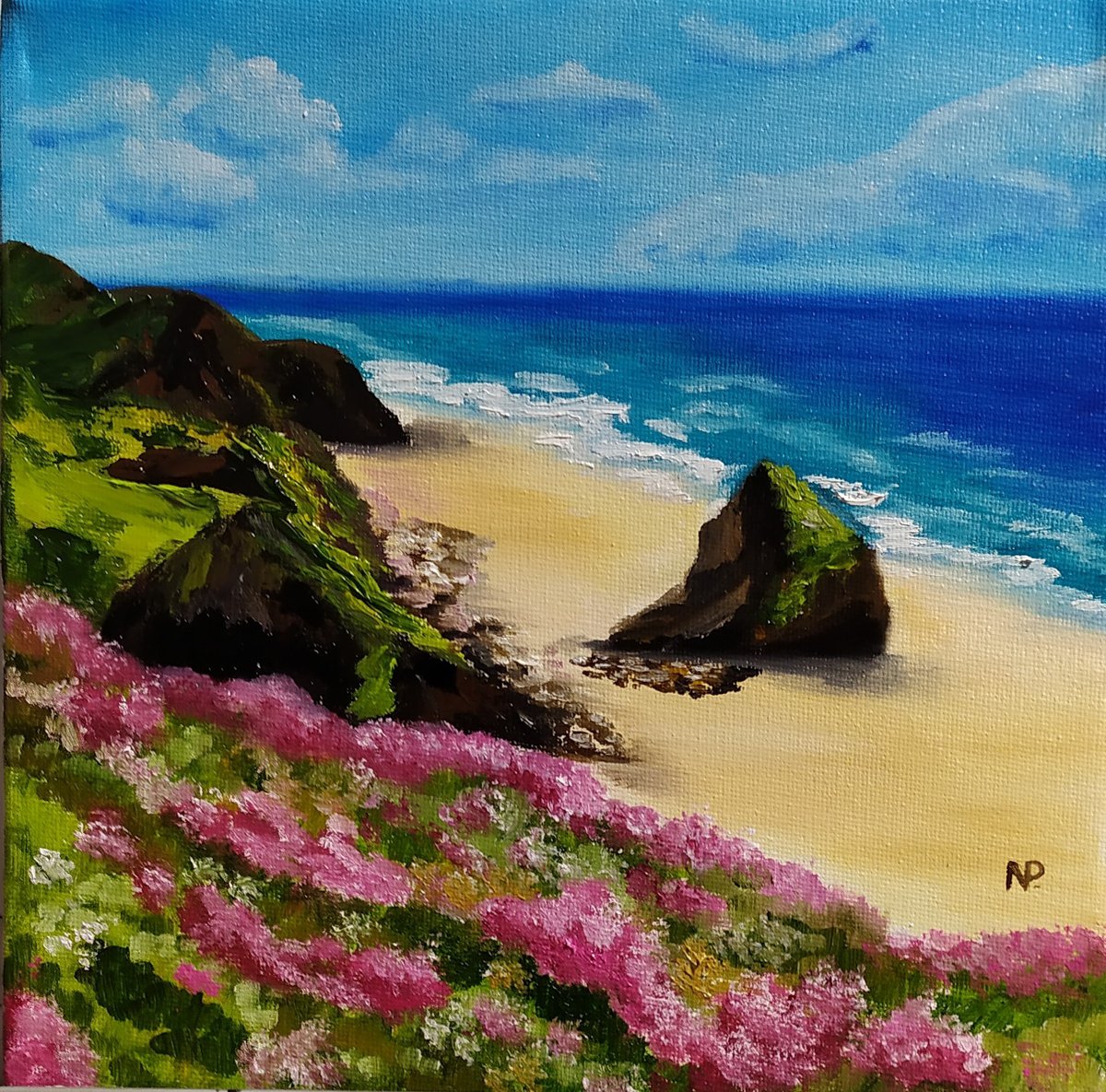 Cornwall, original small landscape british UK oil painting, gift idea, art for home by Nataliia Plakhotnyk