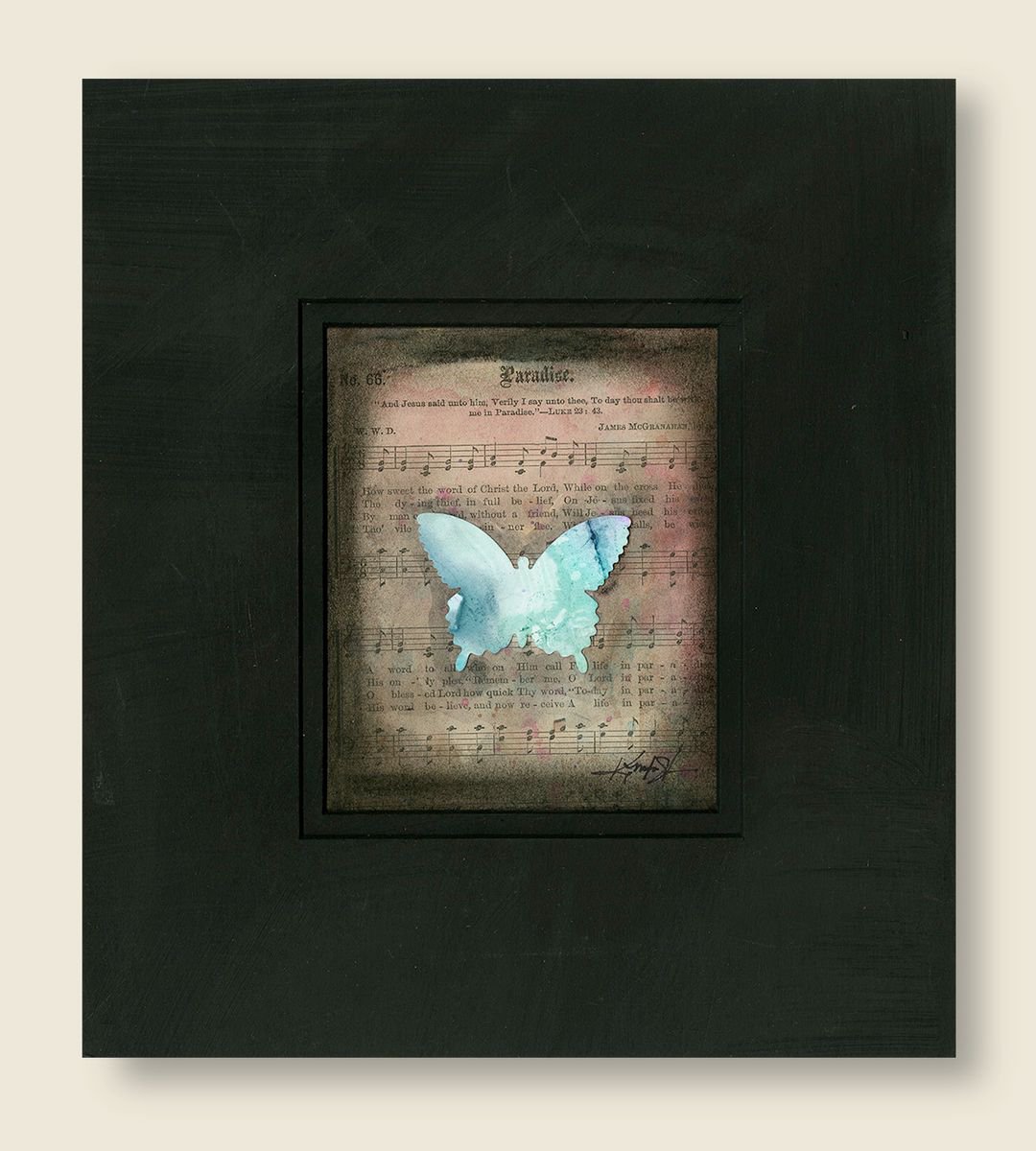 Butterfly Collage 6GM - Abstract Collage on antique hymn book pages from the 1800’s by Kat... by Kathy Morton Stanion