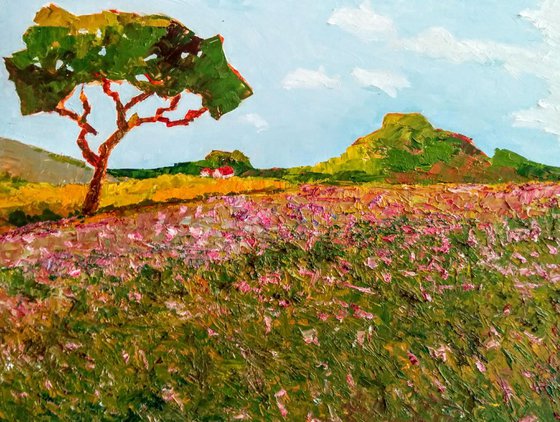 Pink Wilderness, landscape in oil