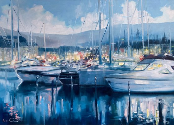 "Yachts"original oil painting by Artem Grunyka