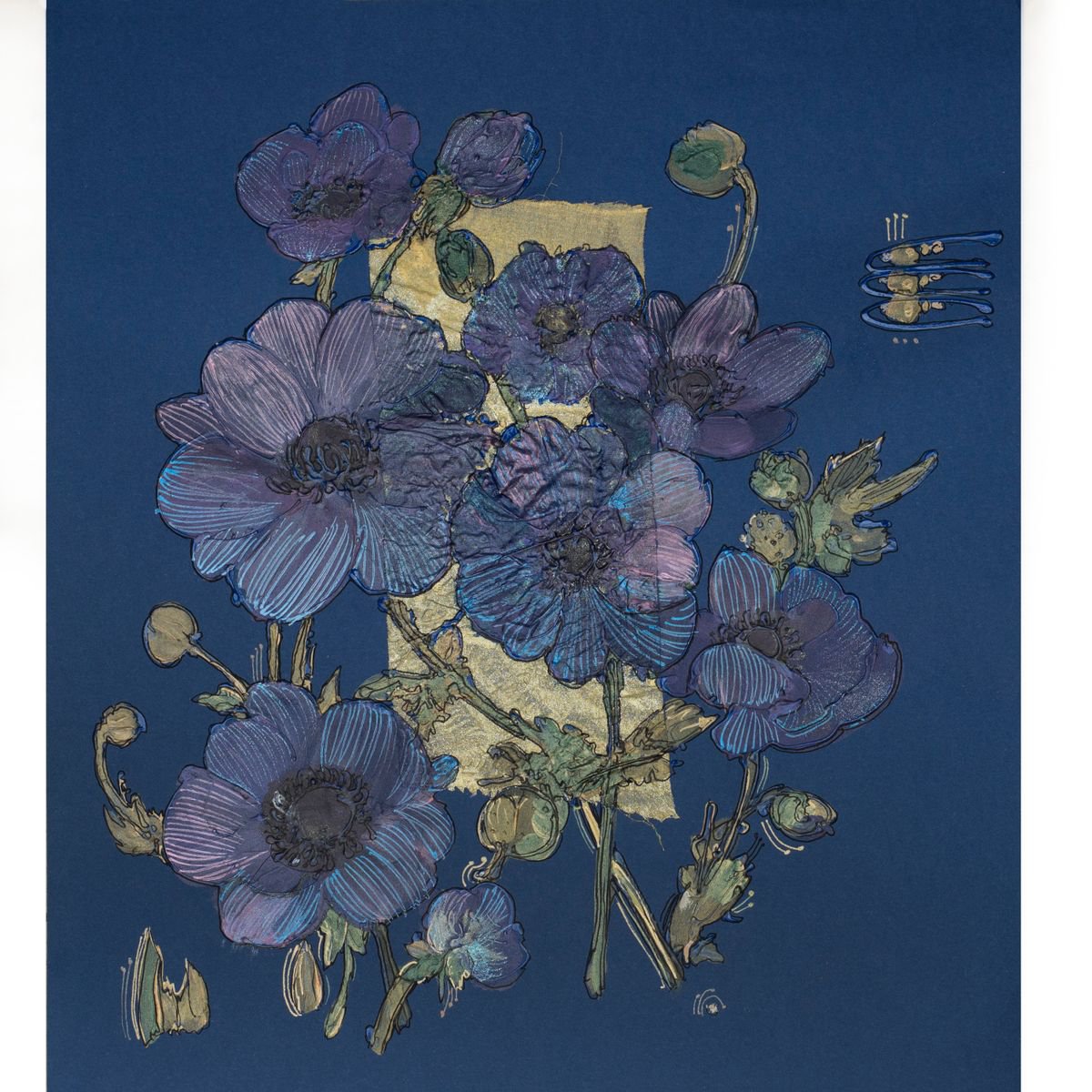 Deep blue anemones on blue by Vlada Lisowska