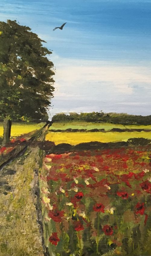 Poppy fields on a mini canvas by Marja Brown