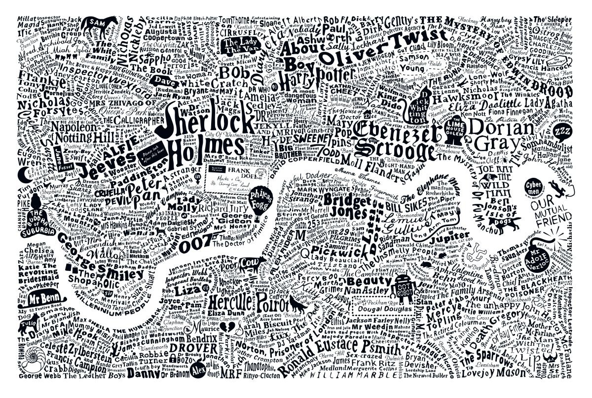 LITERARY LONDON MAP (Large White) by Dex