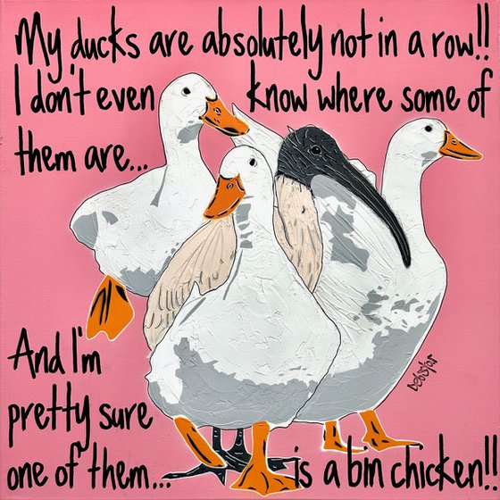 Ducks in a Row Pink Bin Chicken 61cm x 61cm