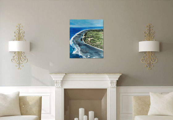 Island, original landscape waves, ocean oil painting, Gift art for home