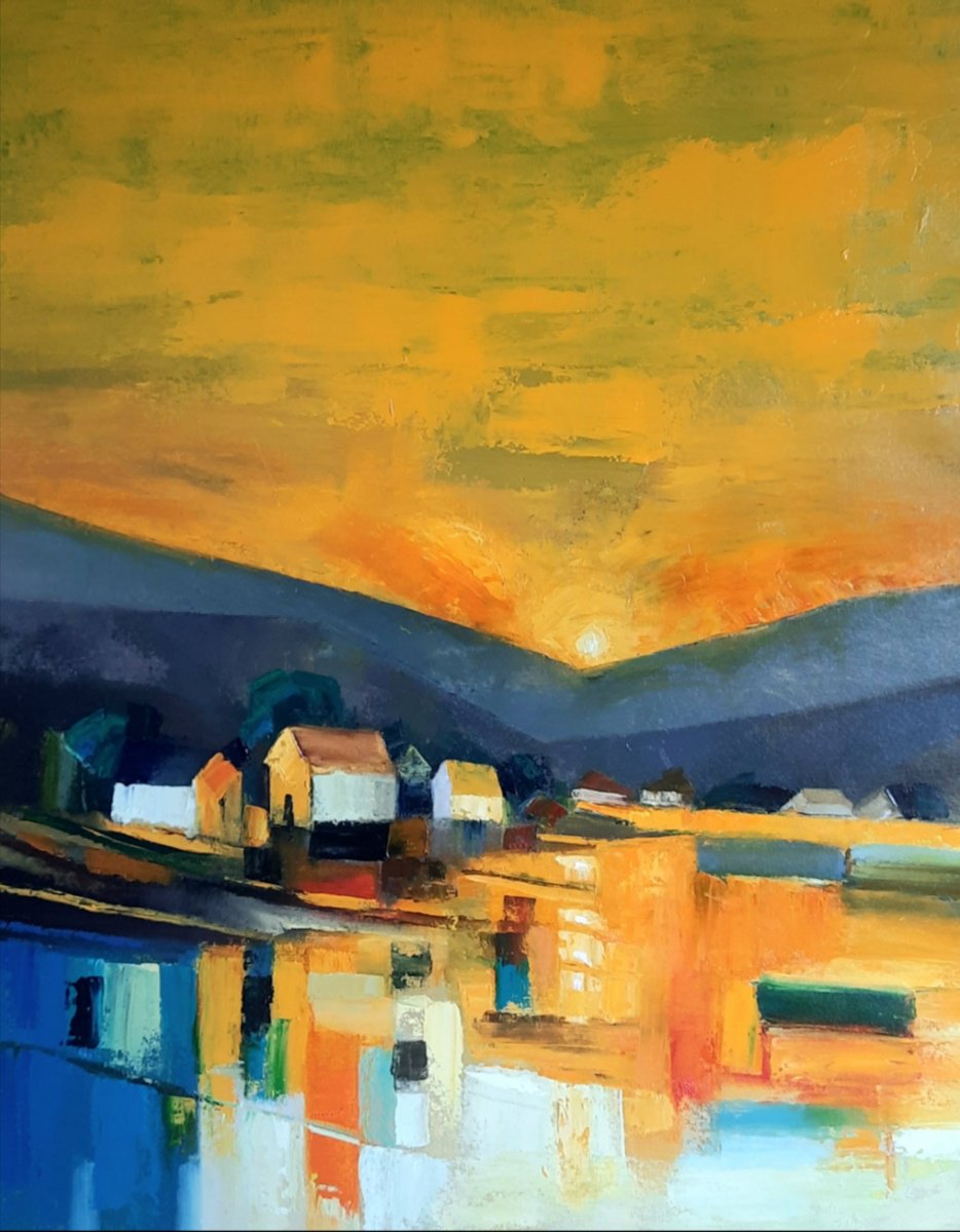 Impressionistic Landscape Oil Painting By Athaang Art, 30 X 38, Village, Original Artwork