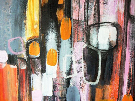 Balancing - orange and black vibrant and energetic abstract painting