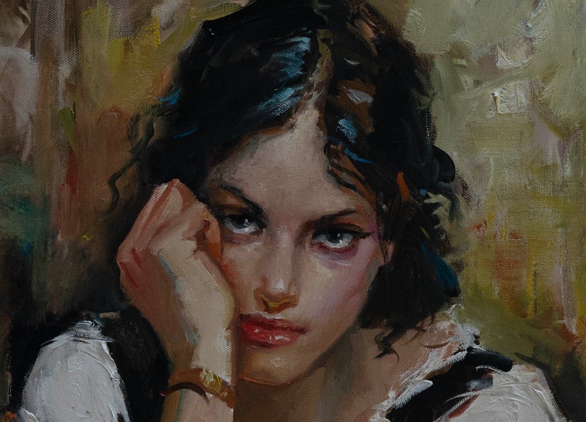 Impressionistic Portrait Oil Painting By Sergei Yatsenko, 20 X 24", I Love You Too, Original Artwork