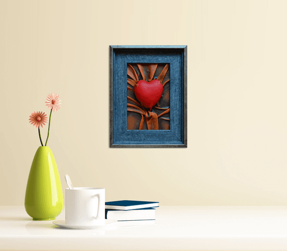 Lovers Heart 23 - Original Framed Leather Sculpture Painting Perfect for Gift