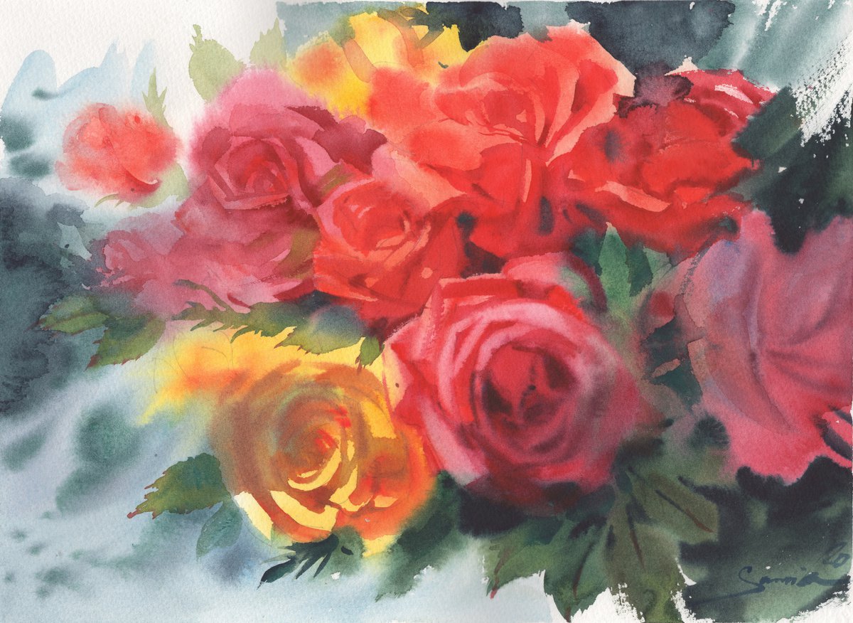 Flowers painting watercolor by Samira Yanushkova