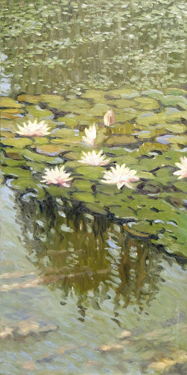 Impressionistic Landscape Oil Painting By Richard Mierniczak, 14 X 28", Nenuphars 1., Original Artwork