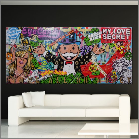 Money for Candy 270cm x 120cm Monopoly Man Textured Urban Pop Art