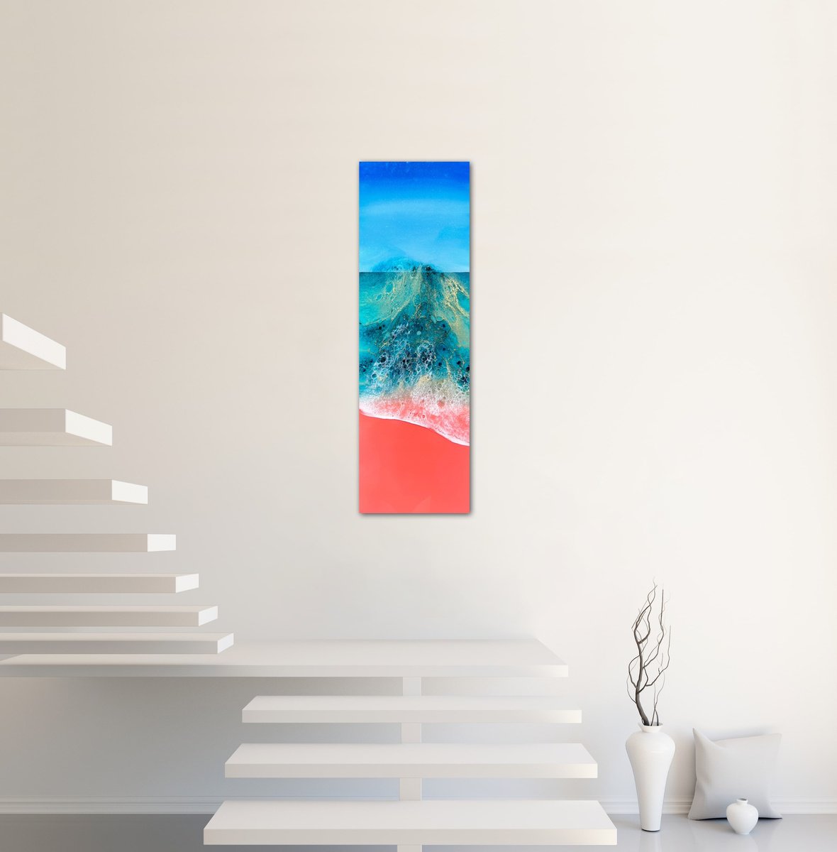 Organic Landscape Painting By Ana Hefco, 12 X 36, Pink Sand Beach - Elafonisi Beach Greece #8, Original Artwork