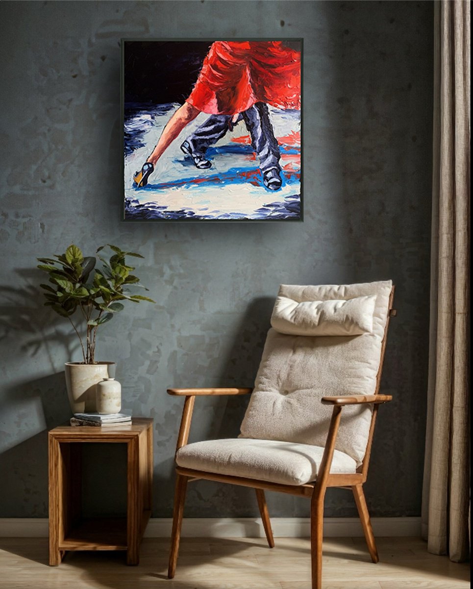 Expressive Portrait Oil Painting By Vita Schagen, 25 X 25", Tango. Dance Club.#2, Original Artwork