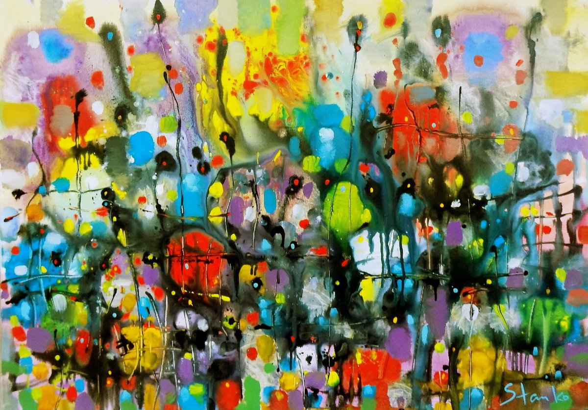 Abstract Acrylic Painting By Stanislav Bojankov, 39 X 28", Just Rainy-Lxxv, Original Artwork