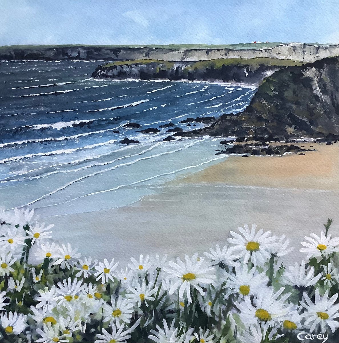 Photorealistic Landscape Watercolour By Darren Carey, 11 X 15, Cornish Coast, Original Artwork