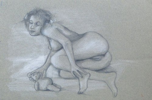 Lolita 3, pastel on grey paper 21x29 cm by Frederic Belaubre