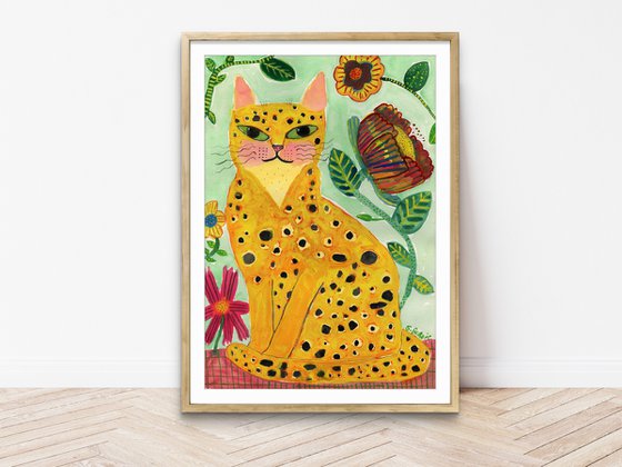 Big Ginger Orange Cat with Flowers