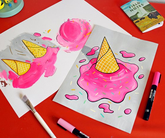 'Oops!' Dropped Ice Cream Pop Art Painting on Paper