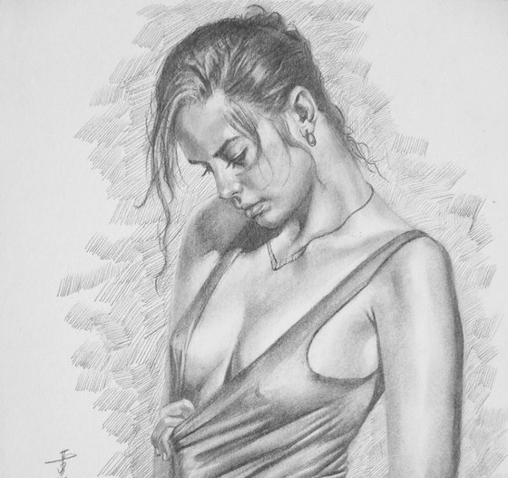 original art drawing pencil sexy nude girl on paper #16-5-19