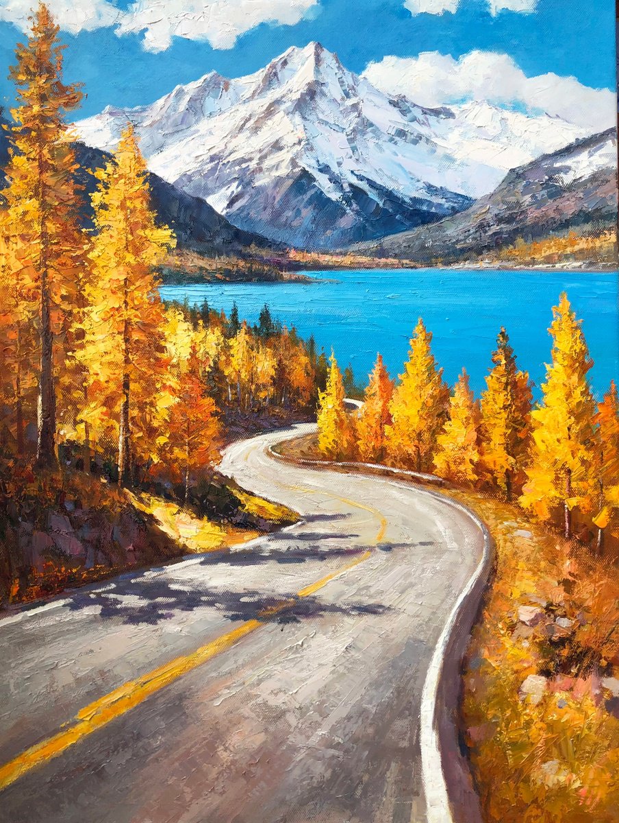 Impressionistic Landscape Oil Painting By Jianzhe Chon, 35 X 47, Autumn Z058, Original Artwork