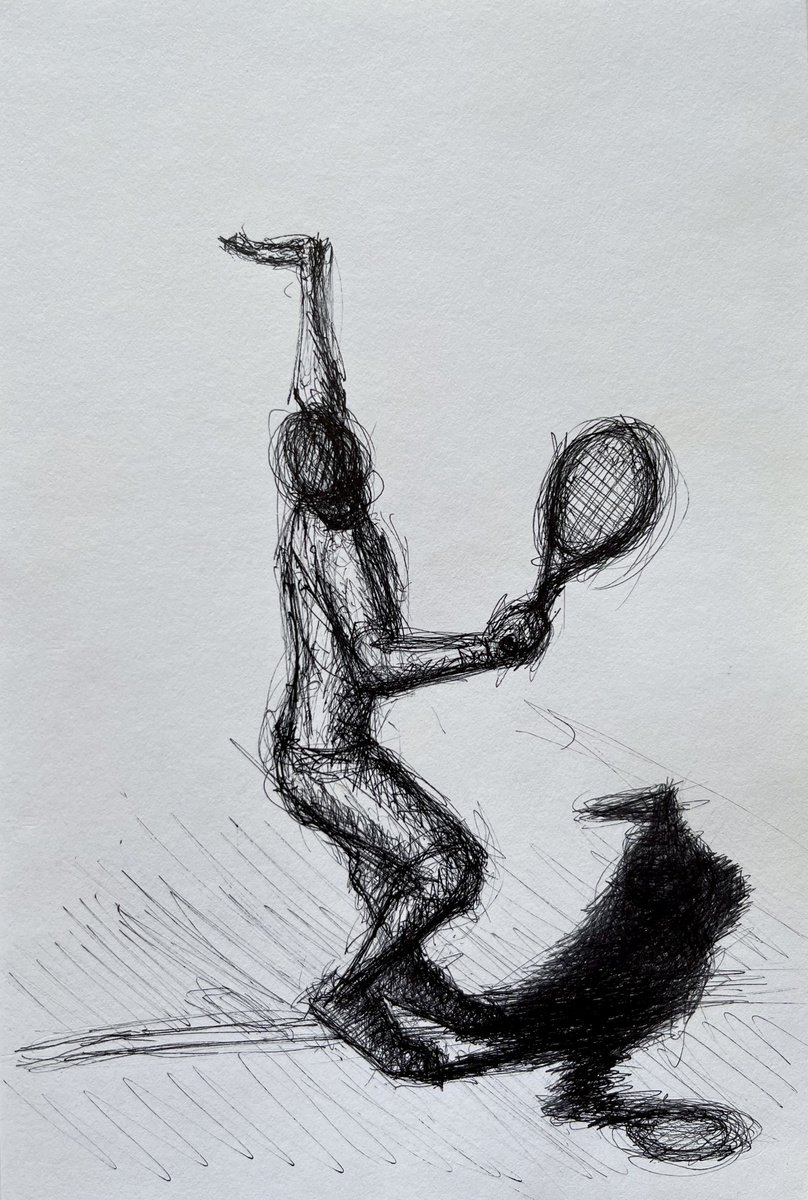 Expressive Portrait Ink Drawing By David Lloyd, 6 X 8, Queens Tennis, Original Artwork