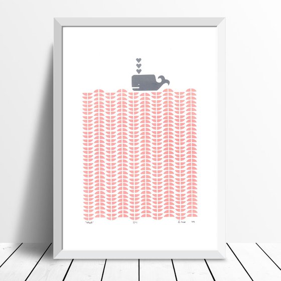 Whale in Rose Blush - Framed - FREE Worldwide Delivery