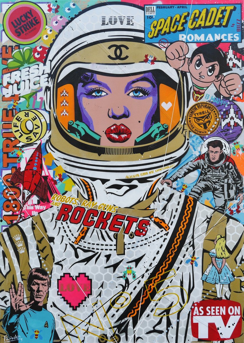 Urban And Pop Portrait Painting By Franko, 39 X 55, Lavender Cadet, Original Artwork