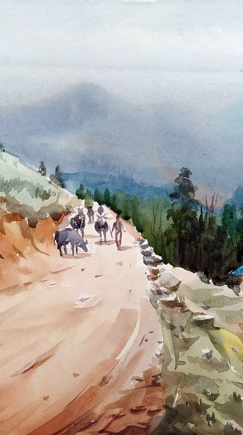 Himalaya Mountain Village Road by Samiran Sarkar
